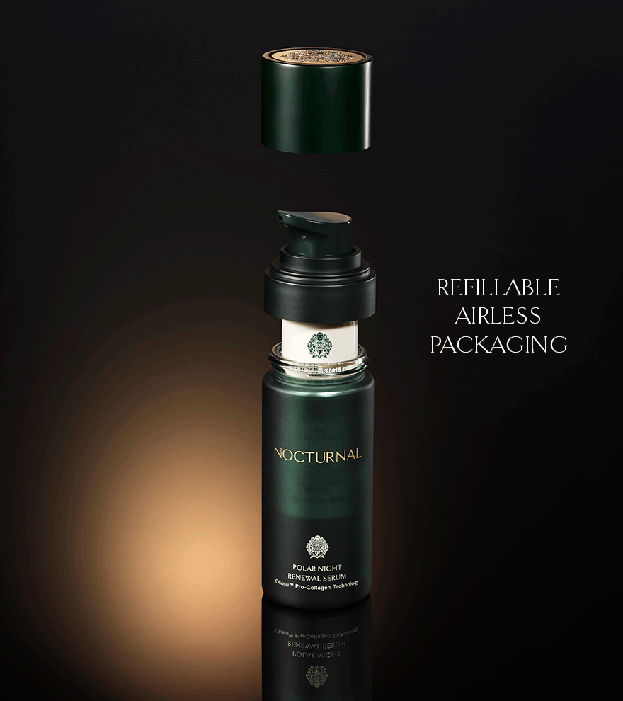 this is a moving image showing the glass skincare bottle and the inner refill cartridge. it is meant to show that the skincare bottle is refillable.